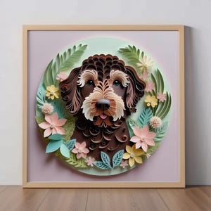 Labradoodle Papercut Art Print: Chocolate Doodle, regalo per amanti dei cani, decorazione da parete, ritratto di animale domestico unico, arte digitale Goldendoodle, mix di barboncini
