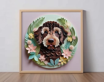 Labradoodle Art Print: Chocolate Doodle Dog Papercut-Style Artwork, Poodle Mix Wall Decor, Unique Dog Lover Gift, Pet Portrait, Pet Loss