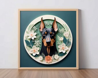 Doberman Pinscher Art Print: Black Dobe Papercut-Style Dog Breed Artwork, Pet Portrait Illustration, Dobie Owner Gift, Pet Loss Memorial