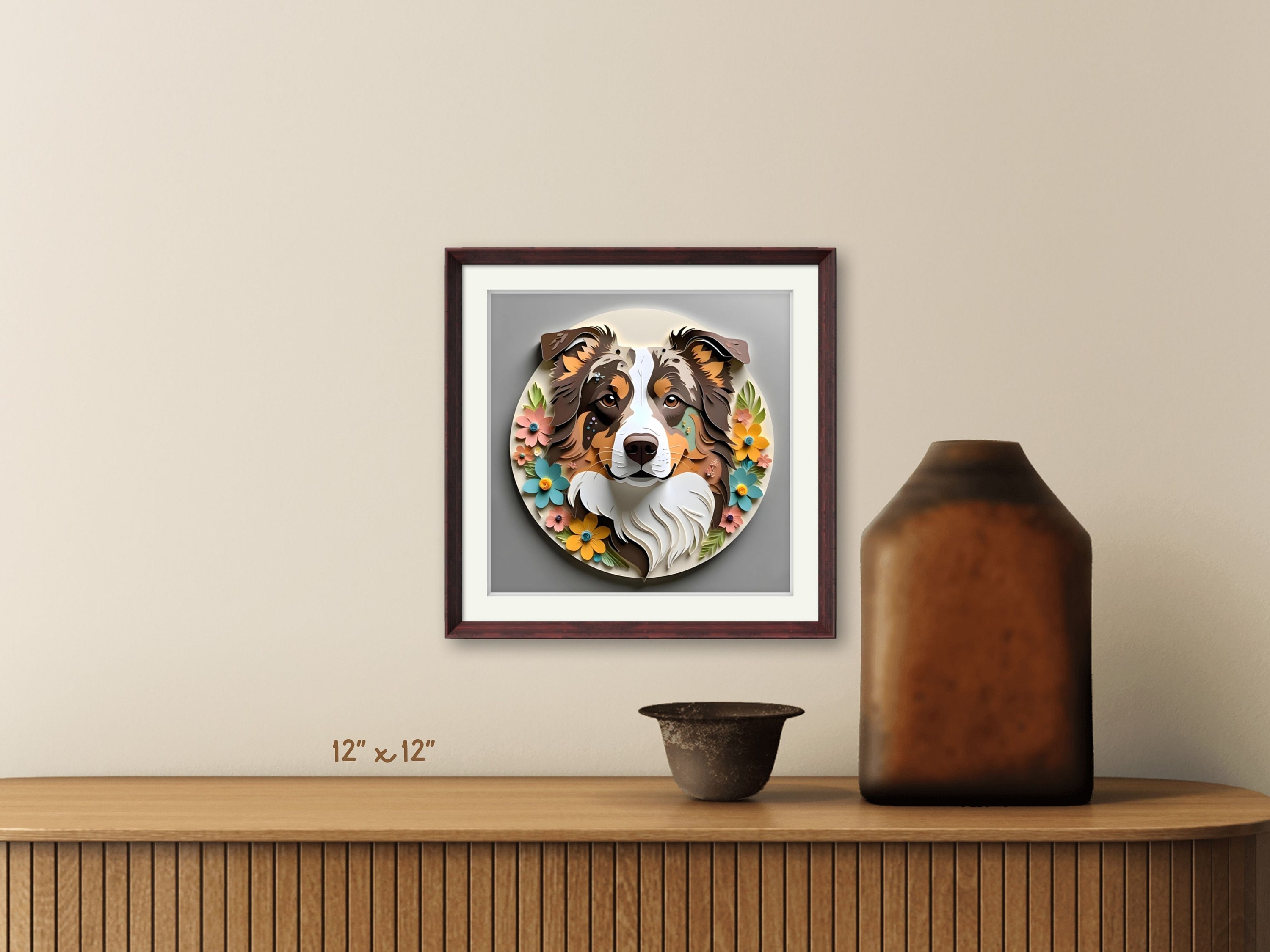 Australian Shepherd Papercut Art: Red Merle Aussie Dog Print, Dog Lover ...