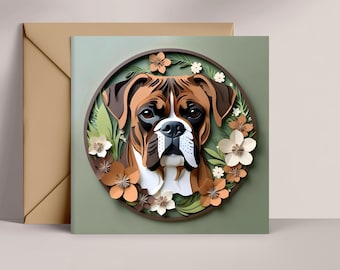 Boxer Greeting Card: Brindle Boxer Papercut-Style Dog Art, 5x5 Square Card with Envelope, Pet Loss Memorial, Dog Adoption Gift, Sympathy