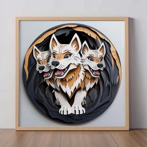 Cerberus Art Print: Hound of Hades Dog Papercut-Style Decor, Greek Mythology Gift, Folklore Fans and Monster Lovers, Three-Headed Puppy