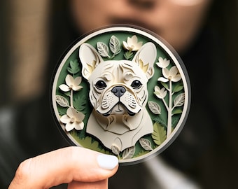 French Bulldog Sticker: Cream Frenchie Papercut Style Art, Fawn, Dog Lover Gift, Unique Pet Loss Memorial, Transparent Vinyl Decal, Dog Dad