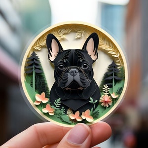 Pegatina de Bulldog Francés: Arte recortado de papel de Frenchie negro, regalo adorable para amantes de los perros, recuerdo único para la pérdida de una mascota, calcomanía de vinilo transparente, mamá de perro imagen 1