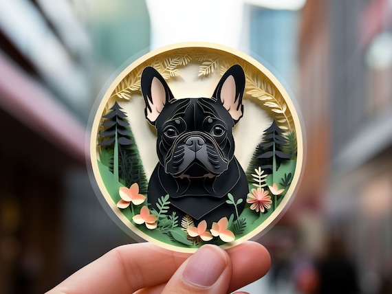 French Bulldog Sticker: Black Frenchie Papercut Style Art, Cute Dog Lover Gift, Unique Pet Loss Memorial, Transparent Vinyl Decal, Dog Mom