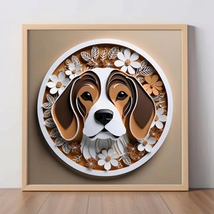 Beagle Papercut Art: Chocolate & White Beagle Dog Print, Dog Lover Gift, Wall Decor, Unique Pet Portrait, Dog Digital Art, Beagle Mom Gift