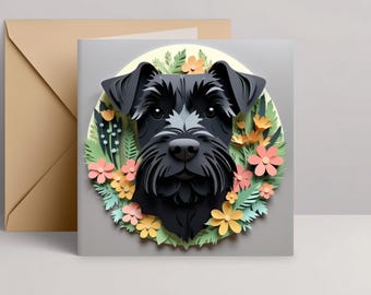 Miniature Schnauzer Greeting Card: Black Schnauzer Papercut-Style Dog Art, 5x5 Square Card, Pet Loss Memorial, Dog Adoption Gift, Sympathy