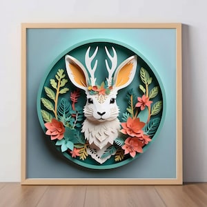 Jackalope Art Print: Cute Cryptid Papercut-Style Digital Artwork, Folklore-Inspired Wall Decor, Gift for Cryptid Fans and Mystery Lovers