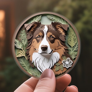 Australian Shepherd Sticker: Red Tri Aussie Papercut Style Art, Cute Dog Lover Gift, Unique Pet Loss Memorial, Transparent Vinyl Decal, Mini