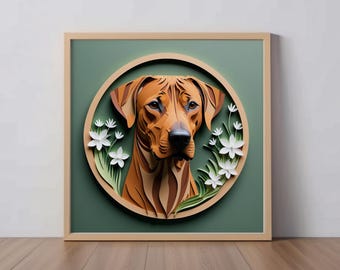 Rhodesian Ridgeback Papercut Art: Ridgeback Dog Digital Art Print, hondenliefhebber cadeau, wanddecoratie, uniek huisdierportret, Hongaarse Vizsla print
