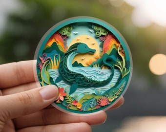 Nessie Sticker: Loch Ness Monster Cryptid Vinyl Decal, Papercut Style Art, Mythical Lake Creature, Folklore Gift, Lake Champlain Champ