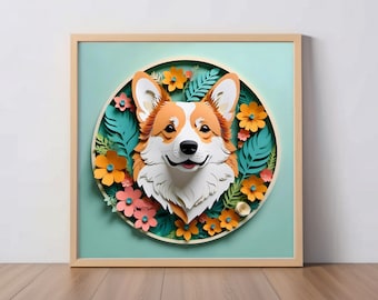 Corgi Art Print: Red Corgi Papercut-Style Artwork, Dog Lover Wall Decor, Unique Pet Gift, Pembroke or Cardigan Poster, Pet Loss Memorial