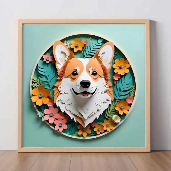 Corgi Papercut Art: Pembroke Welsh Corgi Dog Print, Dog Lover Gift, Wall Decor, Unique Pet Portrait, Red Corgi Digital Art, Corgi Mom Gift