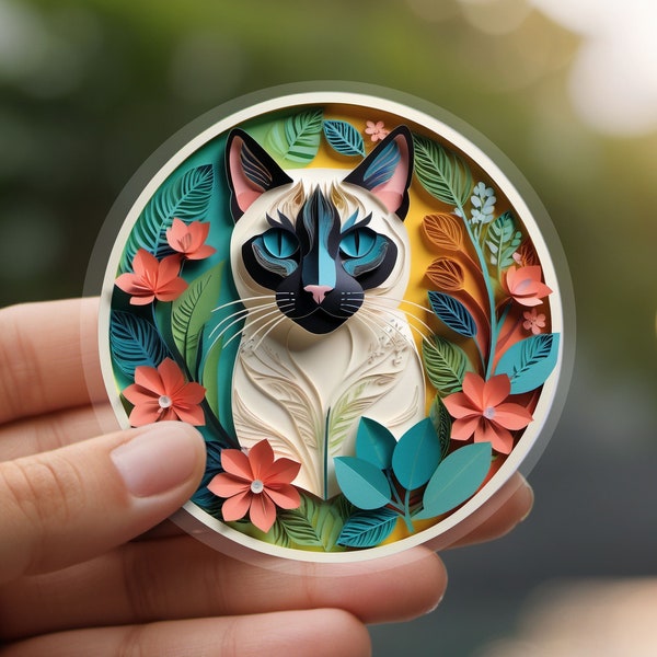 Siamese Sticker: Vinyl Papercut Art Decal, Unique Cat Lover Gift, Laptop Car Planner Water Bottle, Seal Point, Kitty Mom Dad, Mothers Day