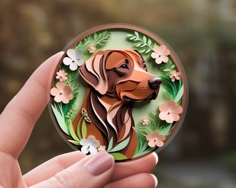 Labrador Retriever Sticker: Fox Red Lab Papercut Style Art, Cute Dog Lover Gift, Unique Pet Loss Memorial, Transparent Vinyl Decal, Dog Mom