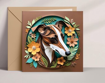 Greyhound Greeting Card: Brindle Greyhound Papercut-Style Dog Art, 5x5 Square Card with Envelope, Pet Loss Memorial, Dog Adoption Gift