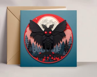 Mothman Greeting Card: Cryptid Papercut-Style Art, 5x5 Square Card and Envelope, Paranormal Folklore Gift, Weird Birthday Card, Motivational