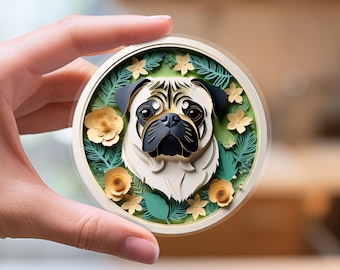 Pug Sticker: Fawn Pug Papercut Style Art, Cute Dog Lover Gift, Unique Pet Loss Memorial, Transparent Vinyl Decal, for Dog Mom or Dad
