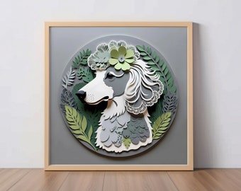 Lámina artística de caniche estándar: Arte mural de caniche gris plateado con recortes de papel, decoración única para perros, retrato de mascota, regalo para amantes de los perros, memorial por la pérdida de una mascota