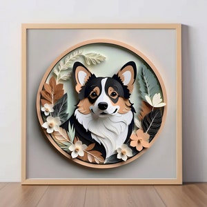コーギーの切り絵アートプリント：ブラックカーディガンウェルシュコーギー犬、犬好きへのギフト、壁飾り、ユニークなペットの肖像画、ペンブロークコーギーデジタルアート、ママ
