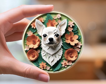 Chihuahua Sticker: Cream Chi Papercut Style Art, Cute Dog Lover Gift, Unique Pet Loss Memorial, Transparent Vinyl Decal, for Dog Mom or Dad