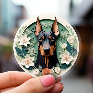 Doberman Pinscher Sticker: Black Dobie Papercut Style Art, Cute Dog Lover Gift, Unique Pet Loss Memorial, Transparent Vinyl Decal, Dobe Dad