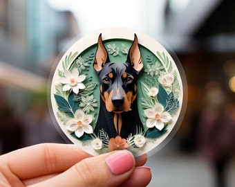 Doberman Pinscher Sticker: Black Dobie Papercut Style Art, Cute Dog Lover Gift, Unique Pet Loss Memorial, Transparent Vinyl Decal, Dobe Dad