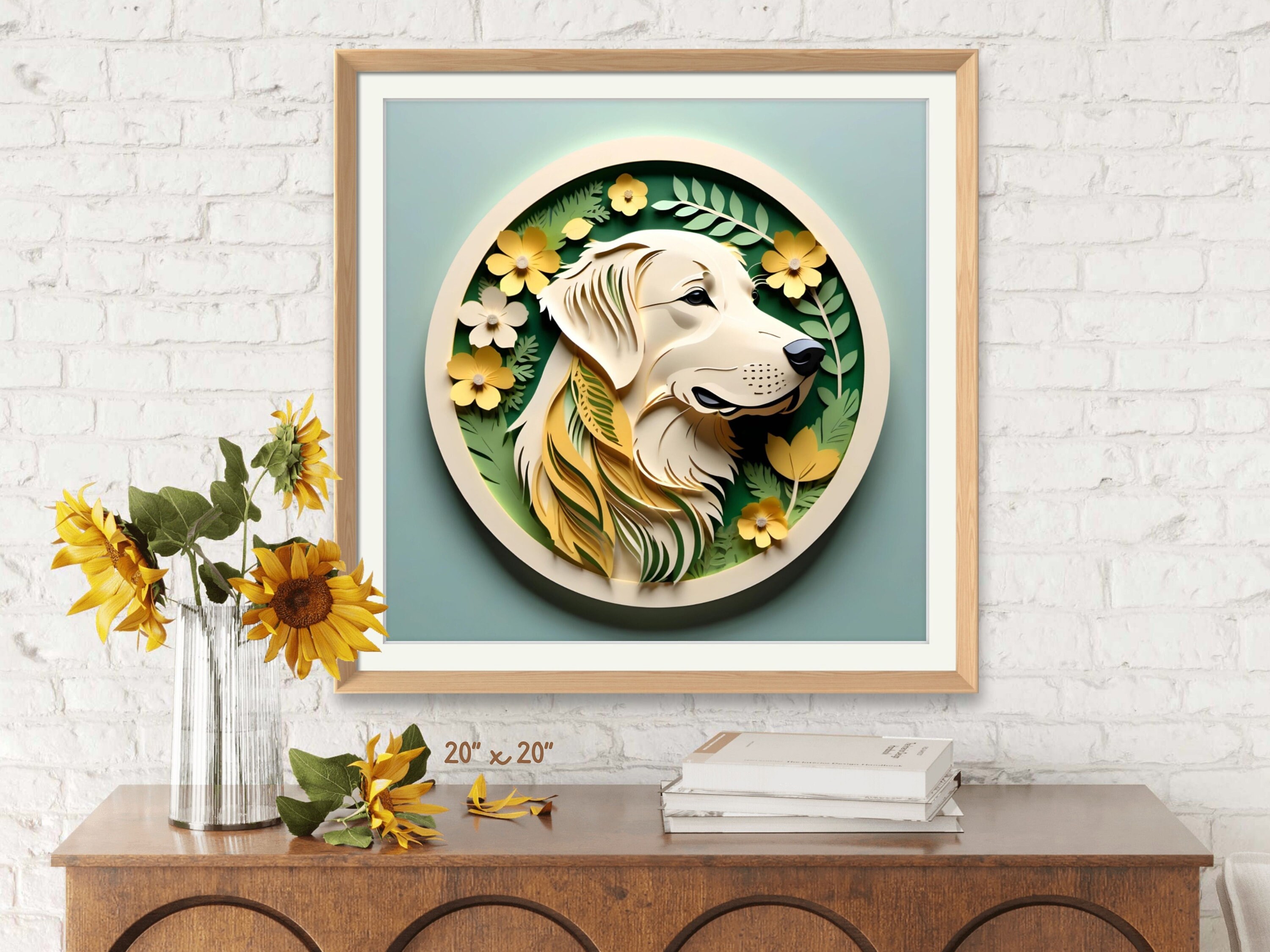 Golden Retriever Art Print: Cream English Goldie Papercut-style