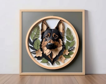 German Shepherd Art Print: GSD Papercut-Style Artwork, Dog Lover Gift, Pet Portrait, Pet Loss Memorial Gift, Police Dog Artwork