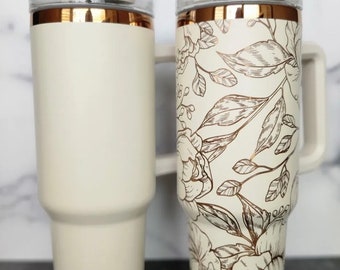 40oz Tumbler Engraved - Copper Peony