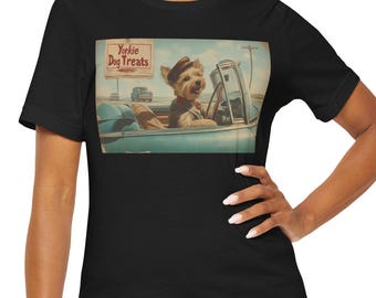 Vintage Yorkie Advertisement Illustration Tee - Yorkshire Terrier Dog Shirt With 1950's Advertisement