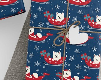 Schattige Westie hond kerstcadeauverpakking hond - kleurrijk geanimeerde kerstvakantie cadeauverpakking West Highland White Terrier - 2 opties afdrukformaat!