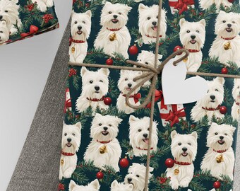 Schattige Westie hond kerstcadeauverpakking hond - kleurrijk geanimeerde kerstvakantie cadeauverpakking West Highland White Terrier - 2 opties afdrukformaat!