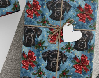 Geschenkpapier mit schwarzem Labrador Retriever – Welpengesichter schwarzer Labrador Retriever auf festlichem Geschenkpapier, Geschenk für Labrador-Mama und Labrador-Papa