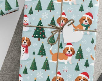 Beagle Wrapping Paper for the Holidays! Features Animated Beagles Frolicking in the Snow on Holiday Gift Wrap - Perfect for Beagle Lovers!