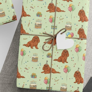 Ruby Cavalier King Charles Spaniel Gift Wrap - Fun Loving Ruby Cavalier Faces on Birthday Gift Wrapping Paper, Dog Lover's Gift Wrap