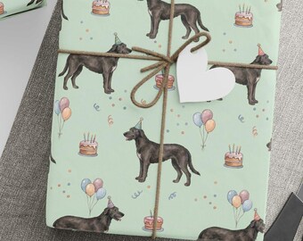 Black Irish Wolfhound Birthday Wrapping Paper - Pastel Green Gift Wrap, Big Dog Lover Birthday Theme - Two Size Options!