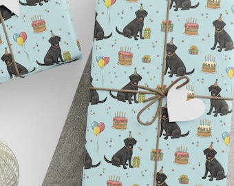 Schwarzer Labrador Retriever Geschenkpapier - Spaß liebende schwarze Labradors auf Geburtstags-Geschenkpapier, Geschenkpapier für Hundeliebhaber - Drei Größenoptionen!