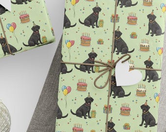Black Labrador Retriever Gift Wrap - Fun Loving Black Labradors on Birthday Gift Wrapping Paper, Dog Lover's Gift Wrap - Three Size Options!