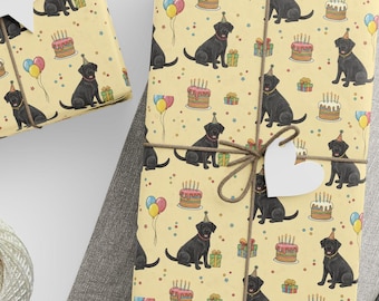 Black Labrador Retriever Gift Wrap - Fun Loving Black Labradors on Birthday Gift Wrapping Paper, Dog Lover's Gift Wrap - Three Size Options!