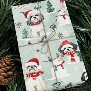 Cute Christmas Shih Tzu Gift Wrap - Festive Dog Wrapping Paper for Holiday Presents - 3 Size Options & Premium Finishes