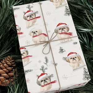 Adorable Christmas Shih Tzu Gift Wrap - Festive Dog Wrapping Paper for Holiday Presents - 3 Size Options & Premium Finishes