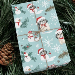 Adorable Christmas Shih Tzu Gift Wrap - Festive Dog Wrapping Paper for Holiday Presents - 3 Size Options & Premium Finishes