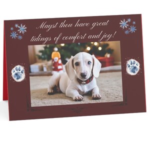 Tarjetas navideñas con Dachshund color crema, paquete de 10 unidades: noticias de consuelo y alegría; tarjetas de felicitación navideñas con Dachshund color crema, 7" x 5" (10 unidades)