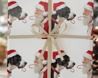 Geschenkverpackung Deutsche Dogge für die Feiertage! Deutsche Dogge gegen Weihnachtsmann auf lustigem Hunde-Geschenkpapier - wer es besser für diese Feiertagsverpackung trug!