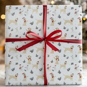 黄色のラブラドール レトリバー ギフト ラップ - ホリデー ギフト ラップ ペーパーに描かれた遊び心のある黄色のラブラドール レトリバー、ホリデー向けの犬用ギフト ラップ!