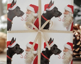 Schwarze Deutsche Dogge Geschenkverpackung für die Feiertage! Geschenkpapier Deutsche Dogge gegen Santa auf Geschenkpapier Geschenkpapier Deutsche Dogge