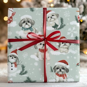 Adorable Christmas Shih Tzu Gift Wrap - Festive Dog Wrapping Paper for Holiday Presents - 3 Size Options & Premium Finishes