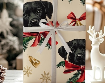 Black Labrador Retriever Gift Wrap - Black Labrador Retriever Puppy Faces on Holiday Gift Wrapping Paper, Gift for Lab Mom, Gift for Lab Dad