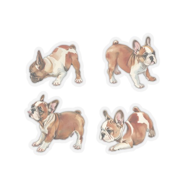 Kiss-Cut Stickers features four Red Pied French Bull dogs! Seal your next envelope with one of these adorable Frenchie dog stickers!